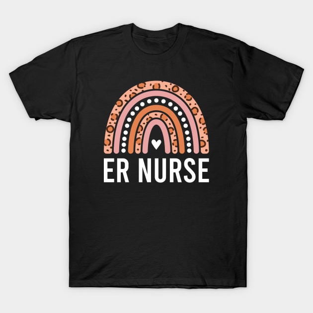 ER Nurse Emergency Room Nurse Leopard Rainbow T-Shirt by FOZClothing